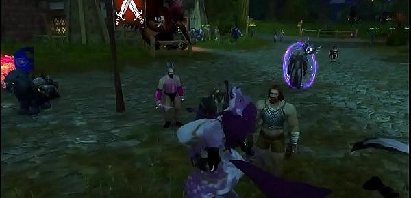  sperm coverd worgen trys to dance  in woods but draws a croud